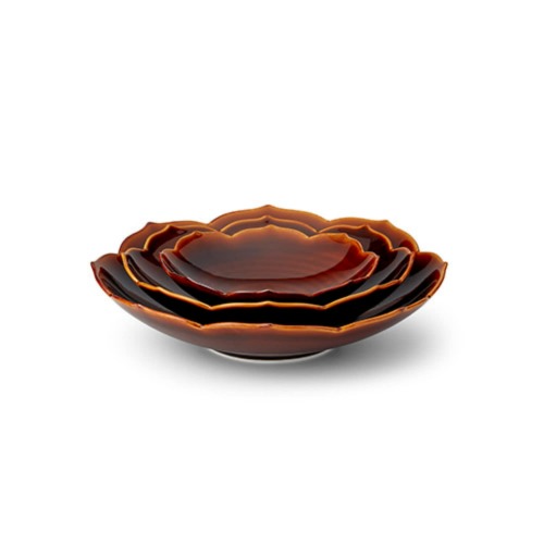 Lotus Flower Series Persimmon Red Concave Dish 3p