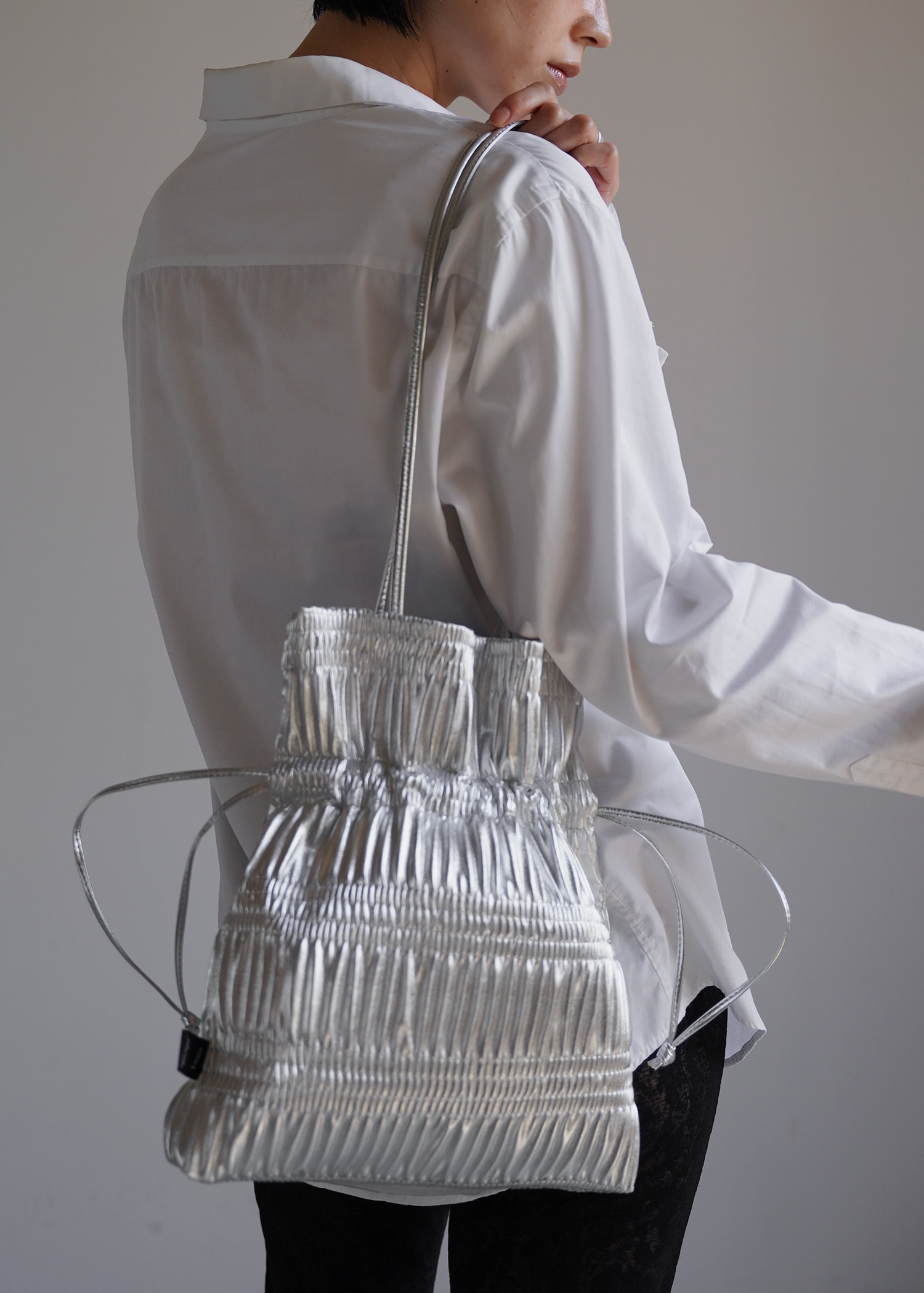 Crinkle Shoulder Bag Silvery Silver - KWANI