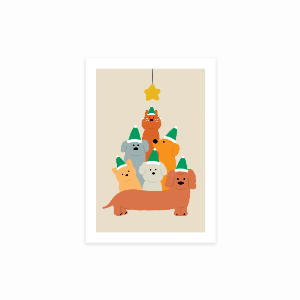 DOG &amp;CAT CHRISTMAS TREE postcard
