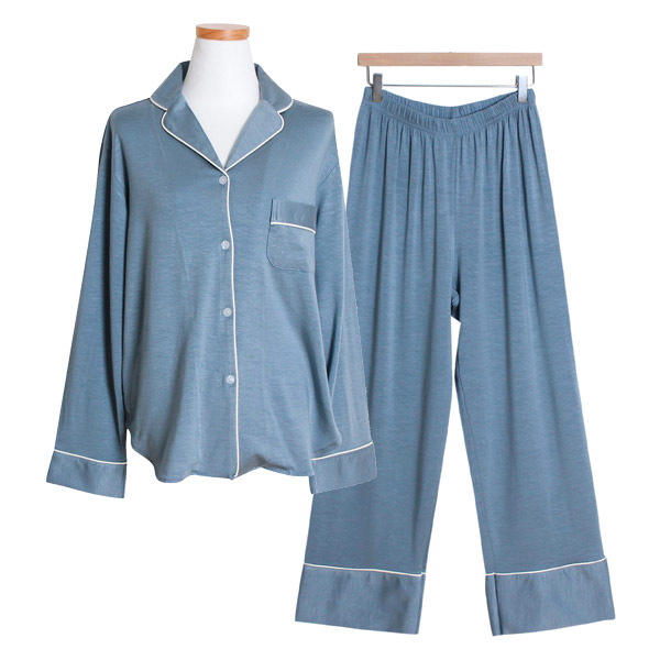 [쿠비카]텐셀 긴소매카라형 투피스 여성잠옷 W415
