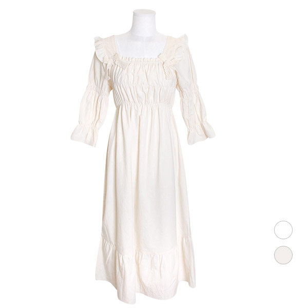 [쿠비카]오가닉 코튼 셔링 원피스 여성잠옷 W709