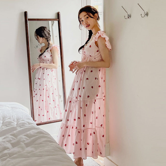 [쿠비카]베리 프린팅 민소매 원피스 여성잠옷 W202