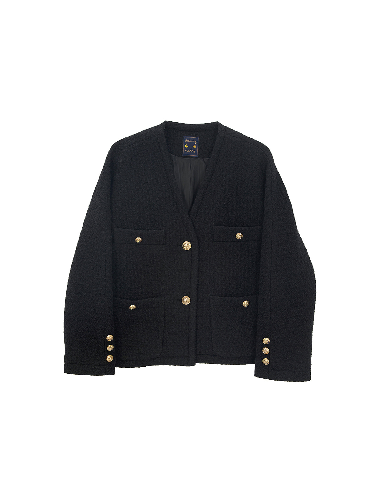 Gold Button Wool Jacket / Black