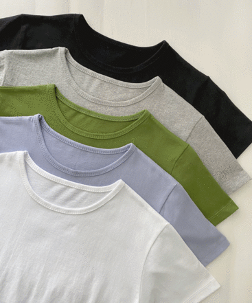 [무료배송]넥라인 탄탄한 코튼 반팔 크롭 티셔츠 / 5 colors!