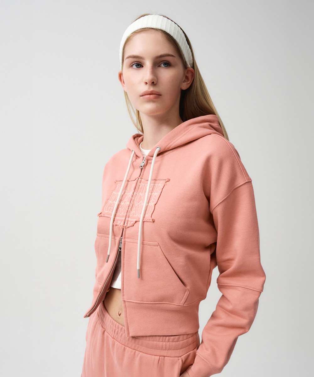 W CLASSIC LOGO CROP HOODIE ZIPUP coral pink