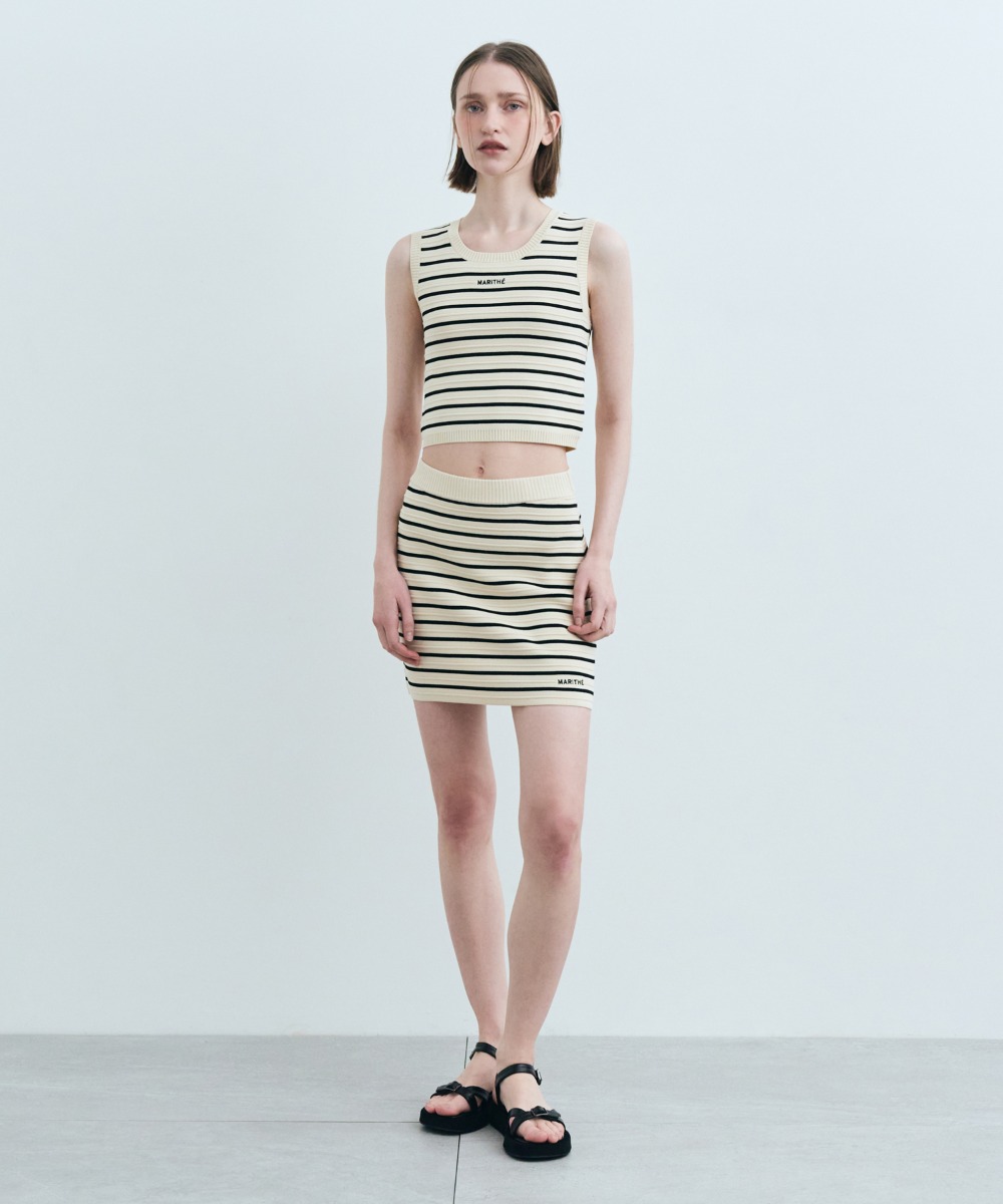 W STRIPE KNIT SKIRT SET-UP ivory
