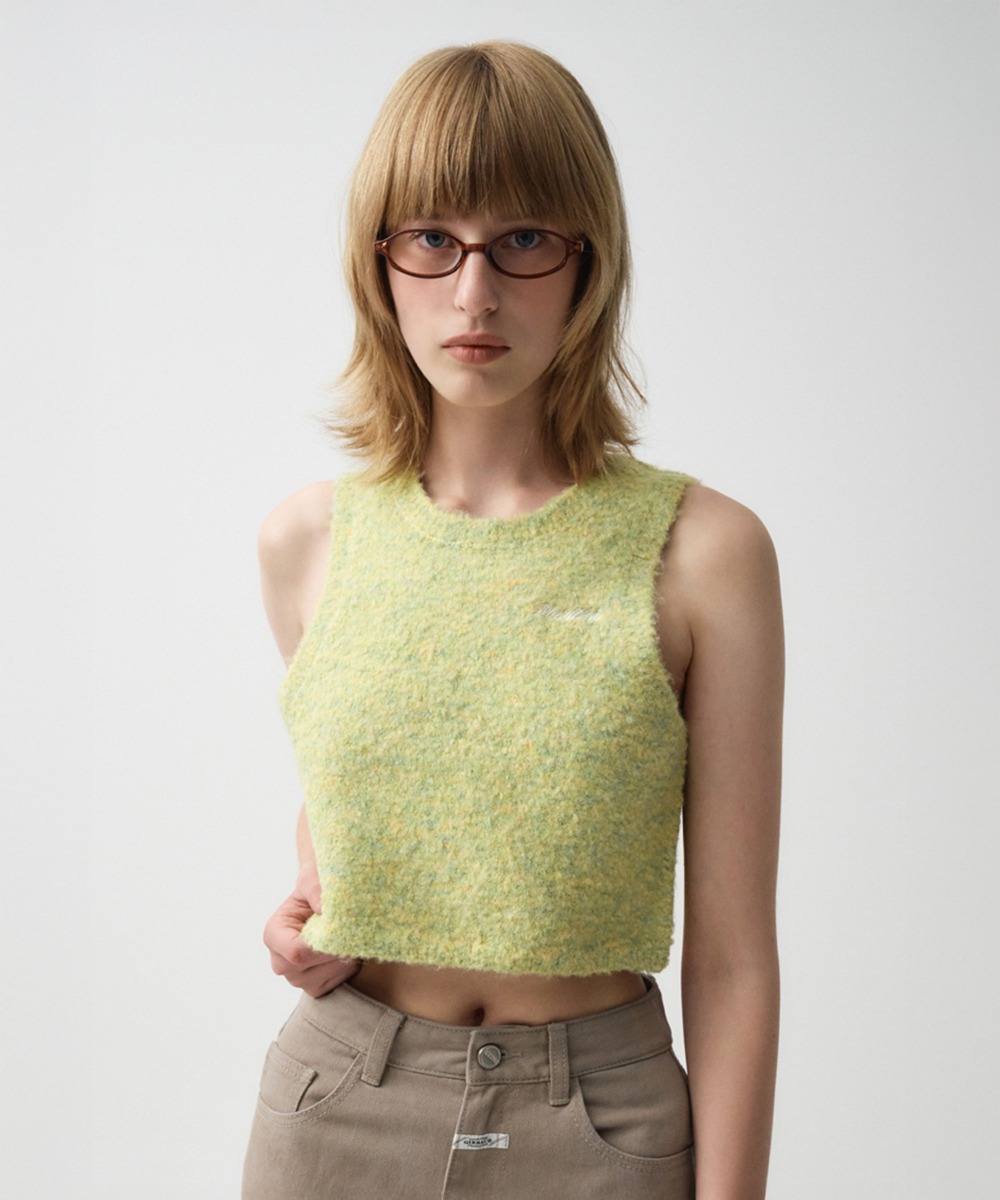 W LAYERED KNIT VEST melange green