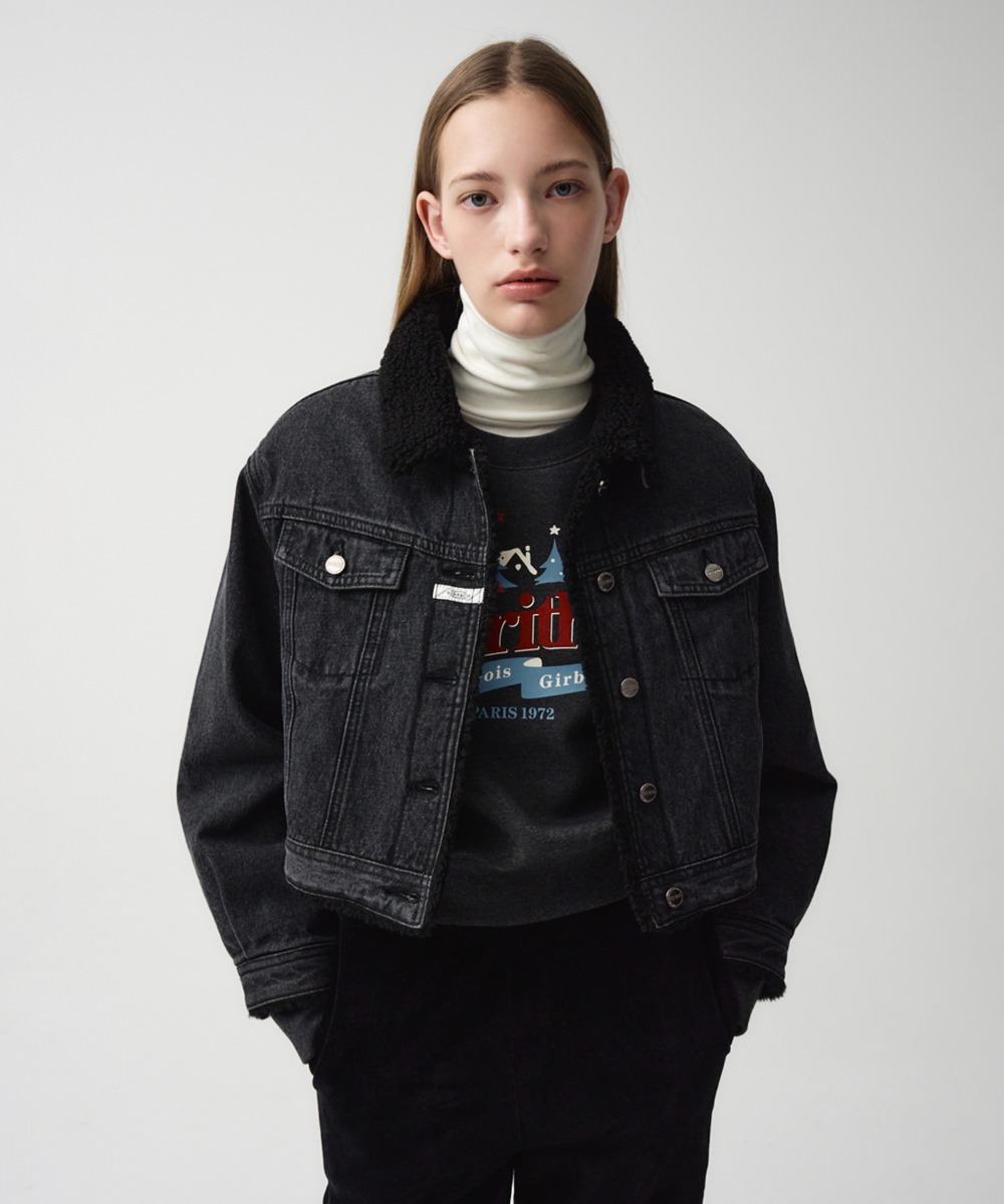 W CROP SHEARLING DENIM JACKET black