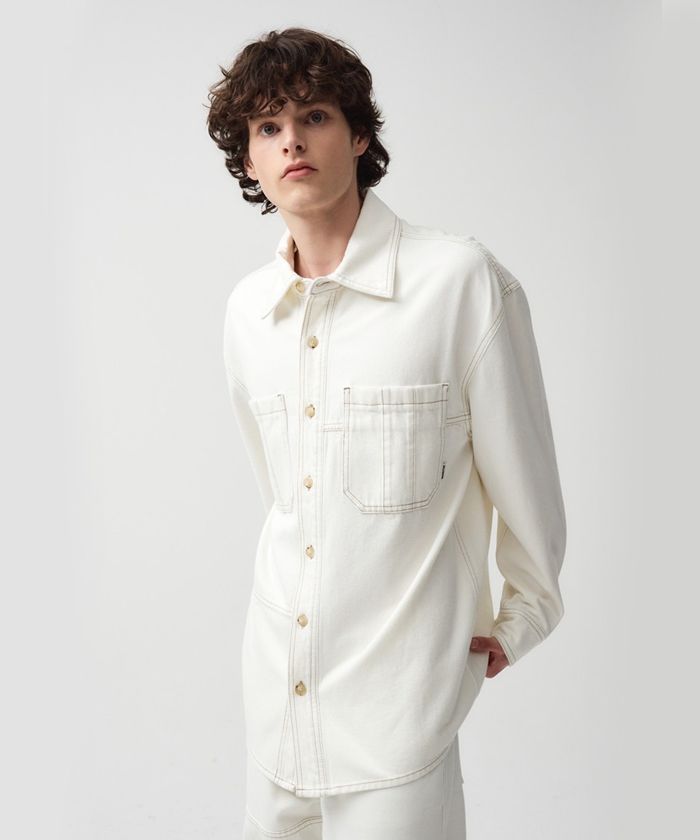 OVERSIZED PATCH WORK DENIM SHIRT JACKET ecru