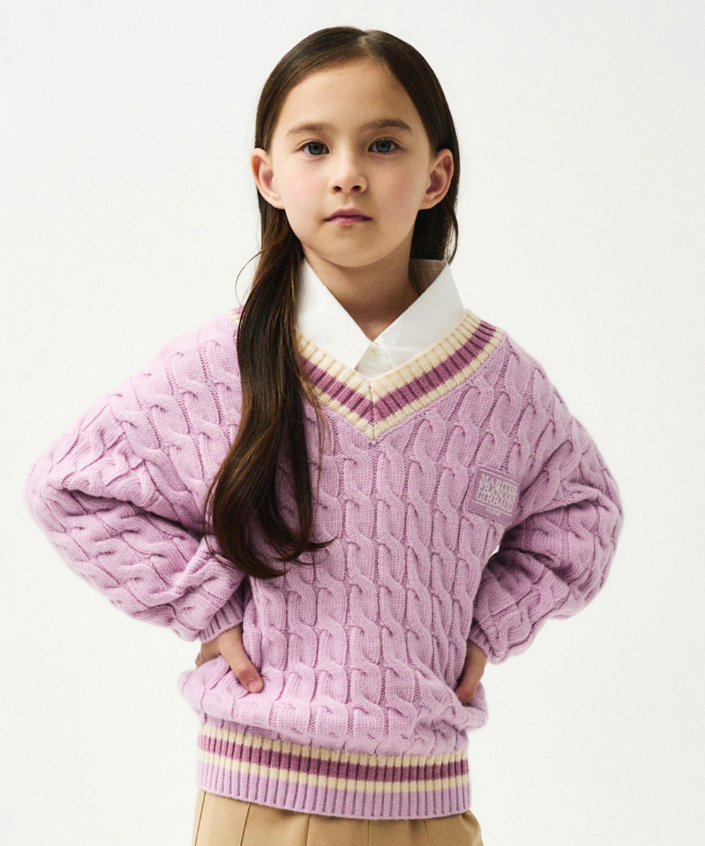 ENFANT V NECK CABLE KNIT light purple