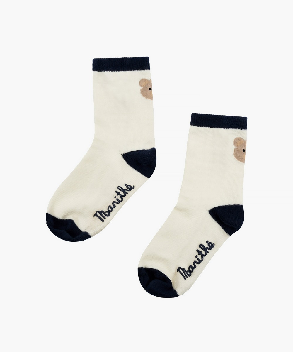 ENFANT BEAR COLOR BLOCK SOCKS ivory