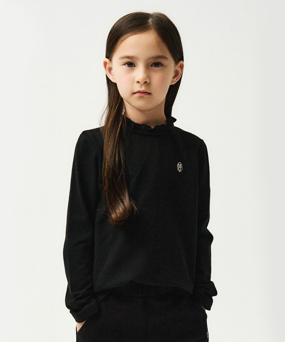 ENFANT FRILL NECK SLIM LONG SLEEVE black