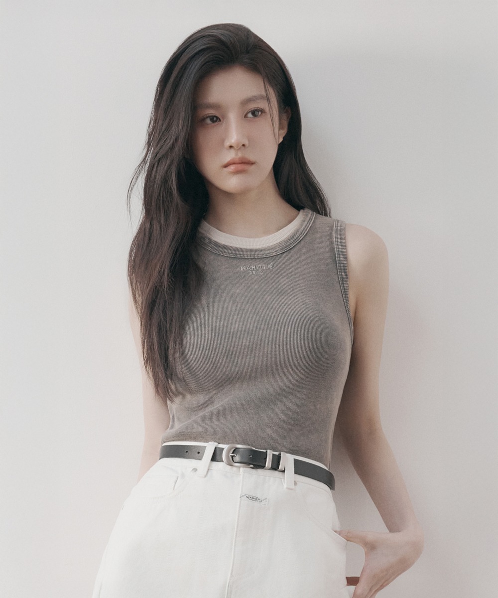 W VINTAGE DYEING CROP SLEEVELESS charcoal
