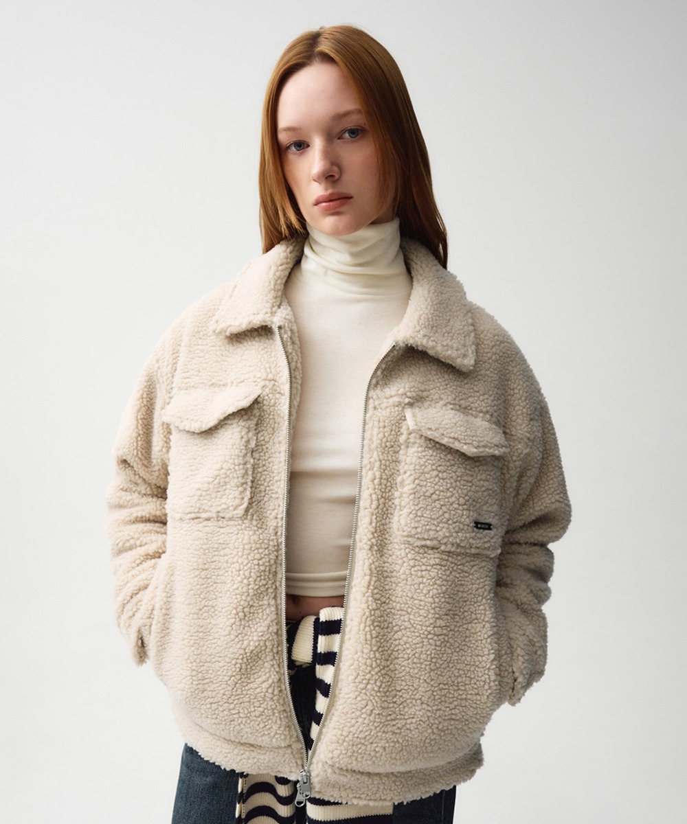 NU WEEK FUR OVERSIZED ZIP-UP JACKET sand