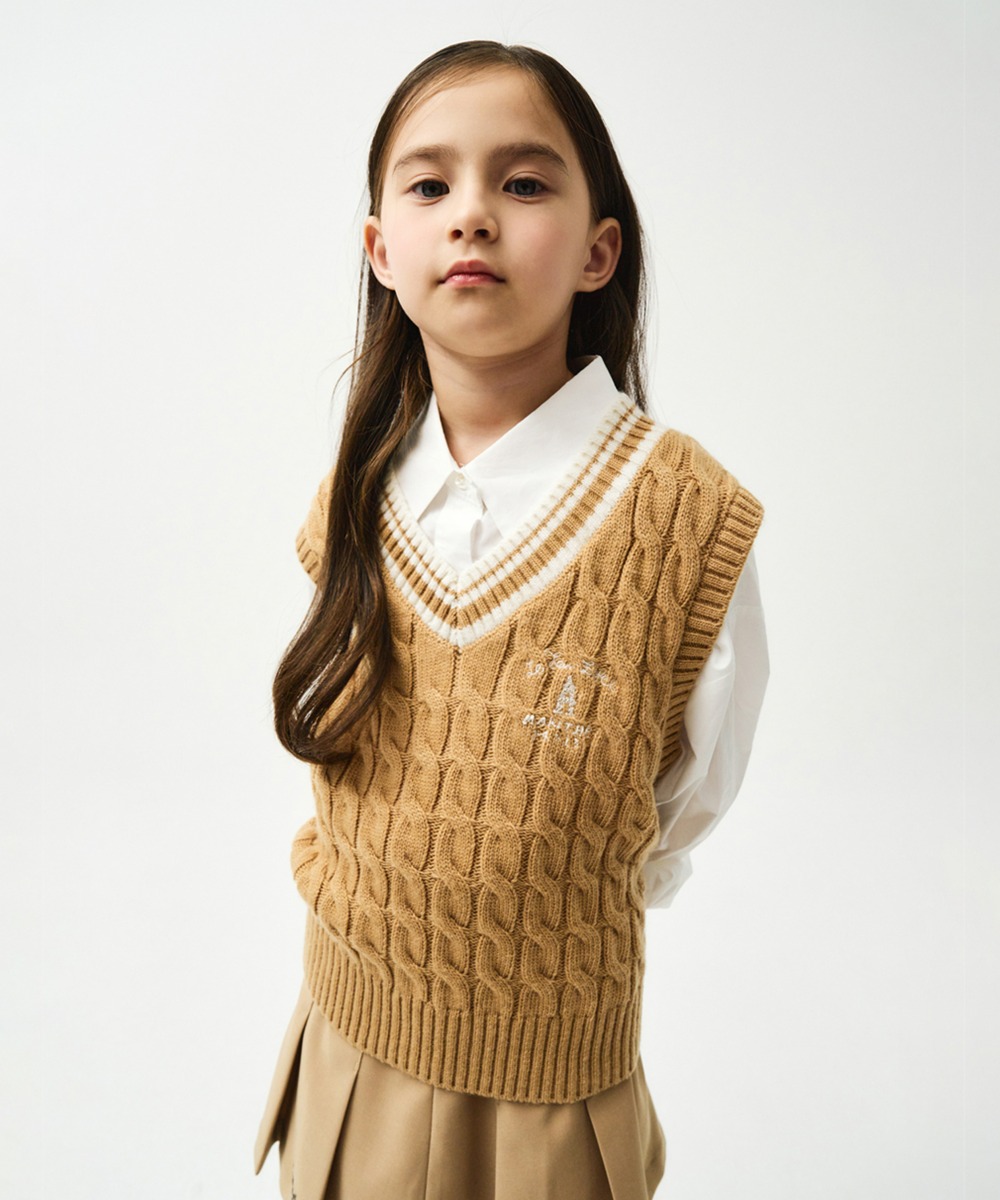 ENFANT V NECK CABLE VEST beige