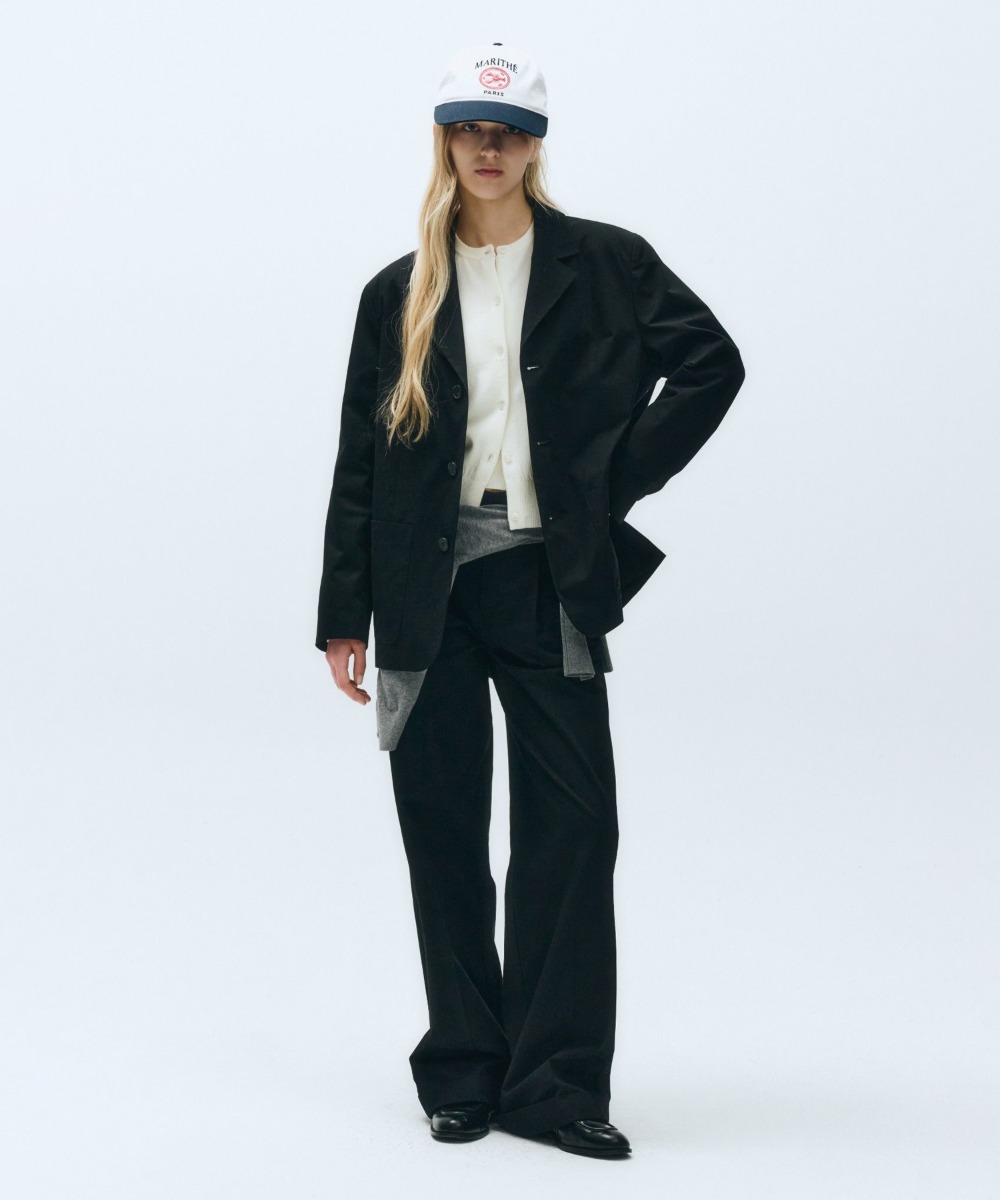 W TUCK WIDE TURN UP COTTON PANTS black