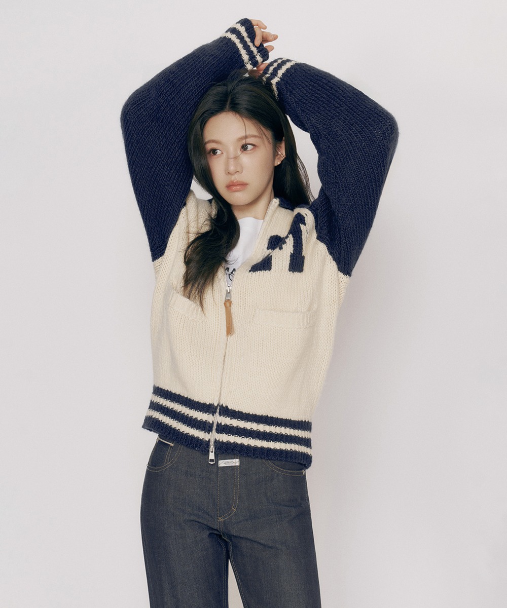 COLOR BLOCK RAGLAN CARDIGAN navy