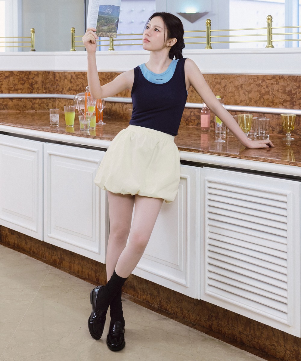 W NYLON BUBBLE HEM MINI SKIRT cream