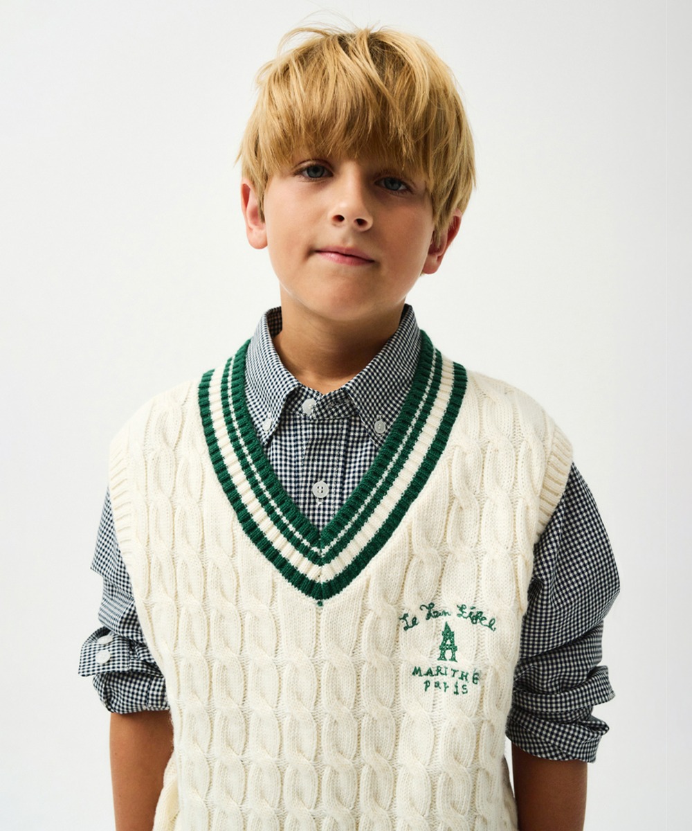 ENFANT V NECK CABLE VEST ivory