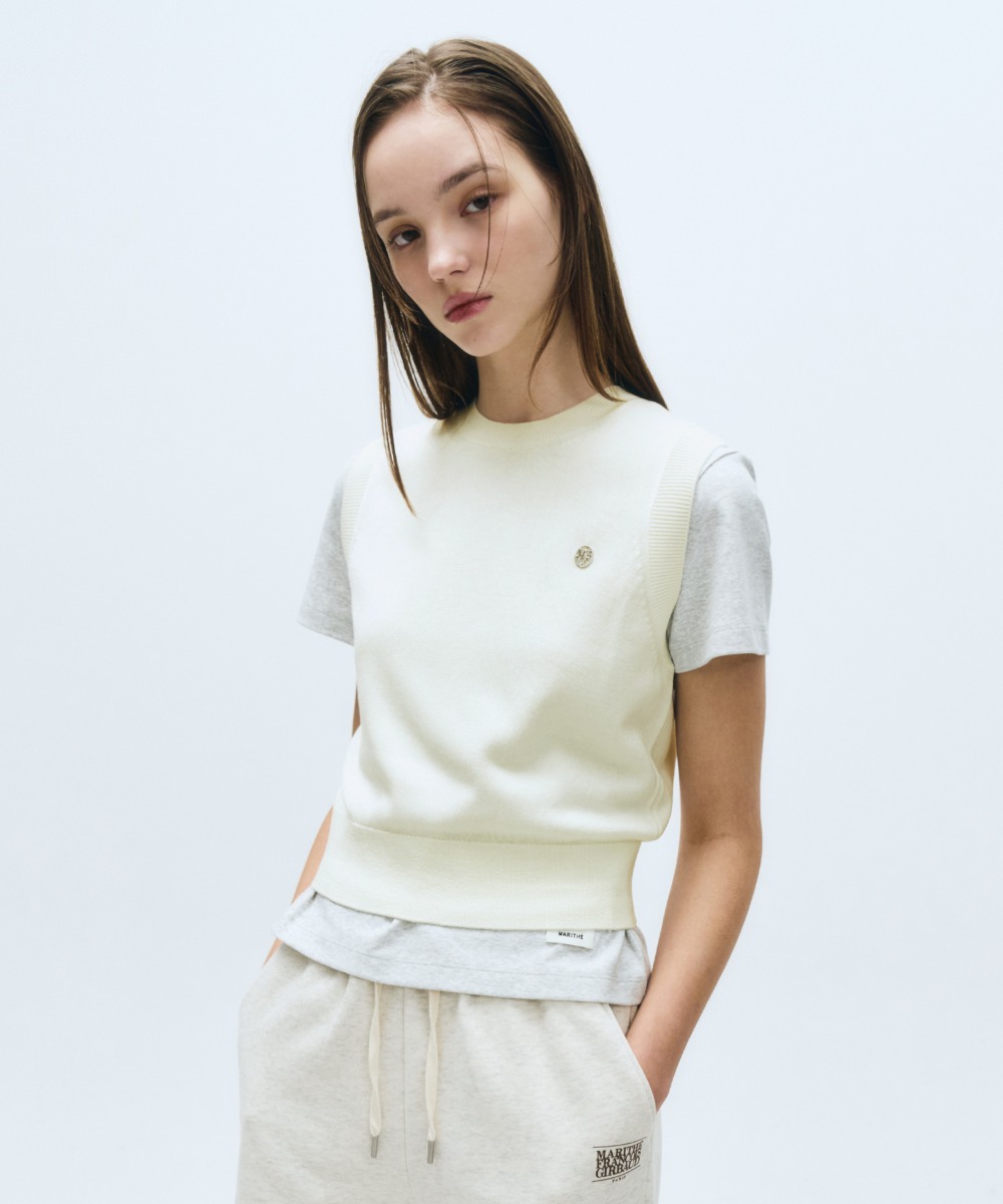 W CIRCLE LOGO KNIT VEST ivory