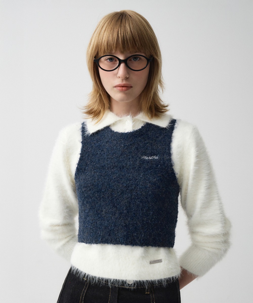 W LAYERED KNIT VEST navy
