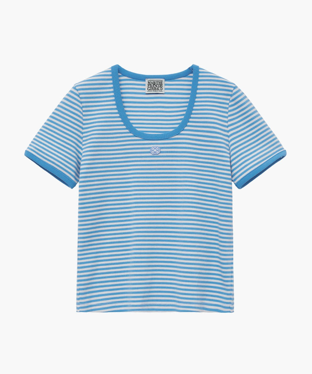 W DEEP NECK RINGER TEE light blue
