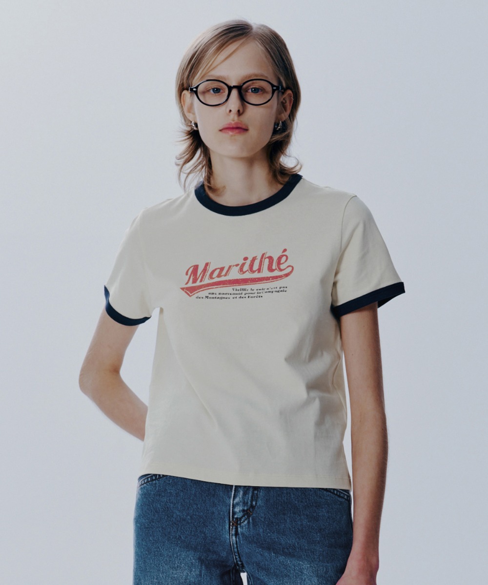 W VINTAGE BASEBALL RINGER TEE ivory