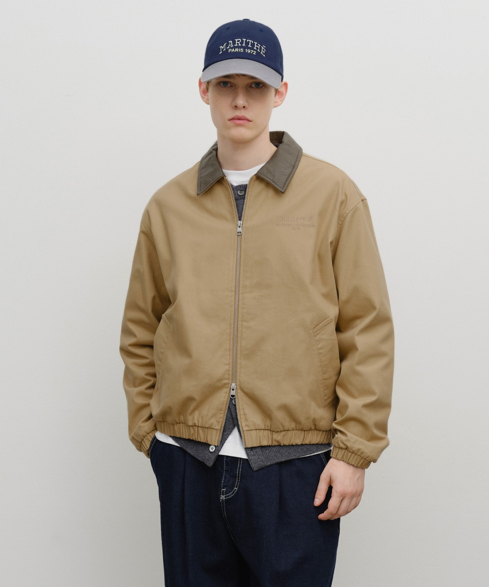 GRAPHIC EMBROIDERY COTTON BOMBER JACKET beige