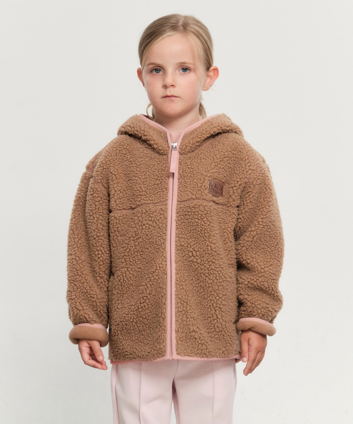 KIDS CLASSIC LOGO FLEECE HOODIE ZIPUP camel