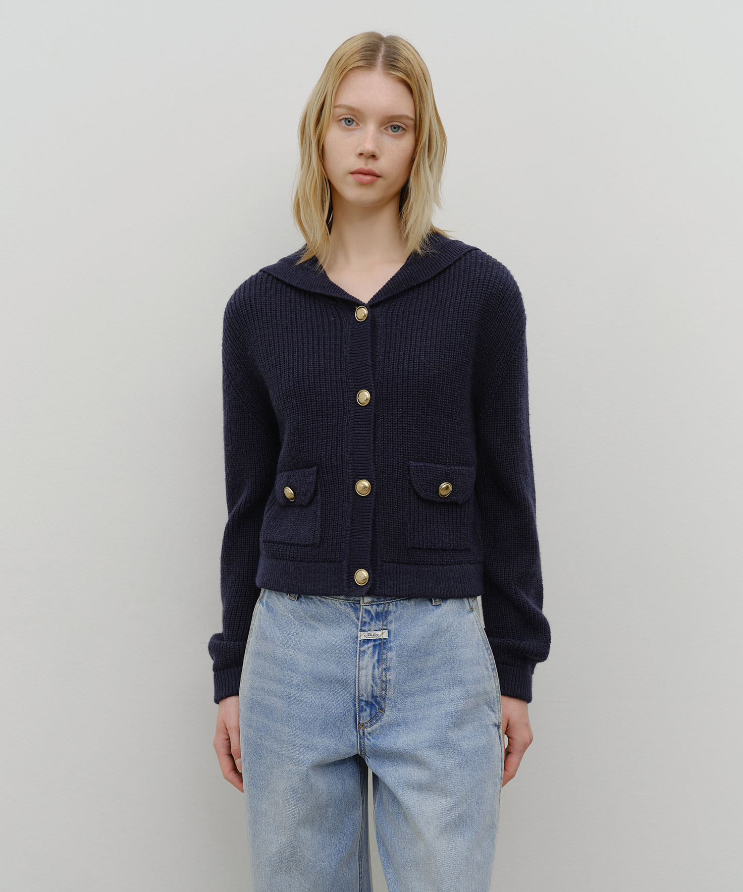 W SAILOR RIB KNIT CARDIGAN navy