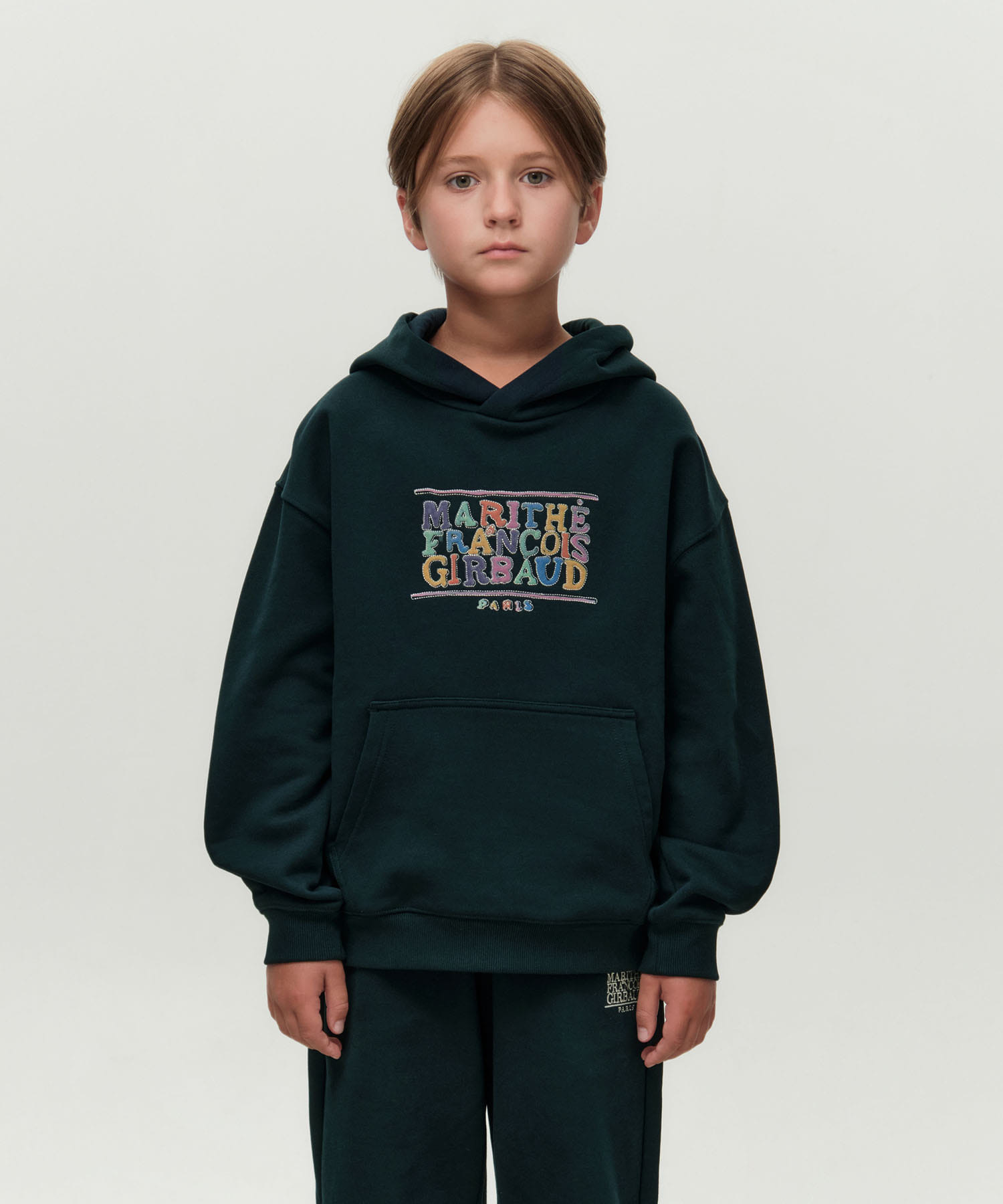 KIDS DOODLE CLASSIC LOGO HOODIE (BRUSHED) dark green