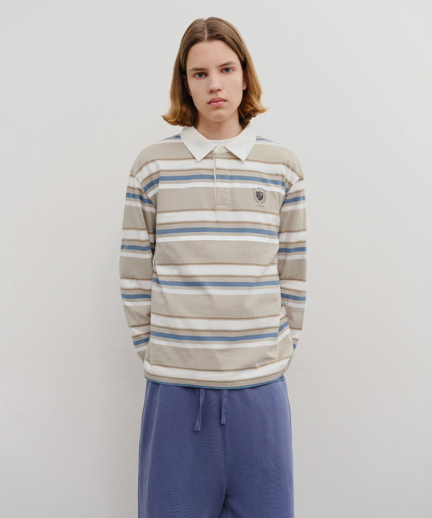 STRIPE COLLAR LONG SLEEVE beige