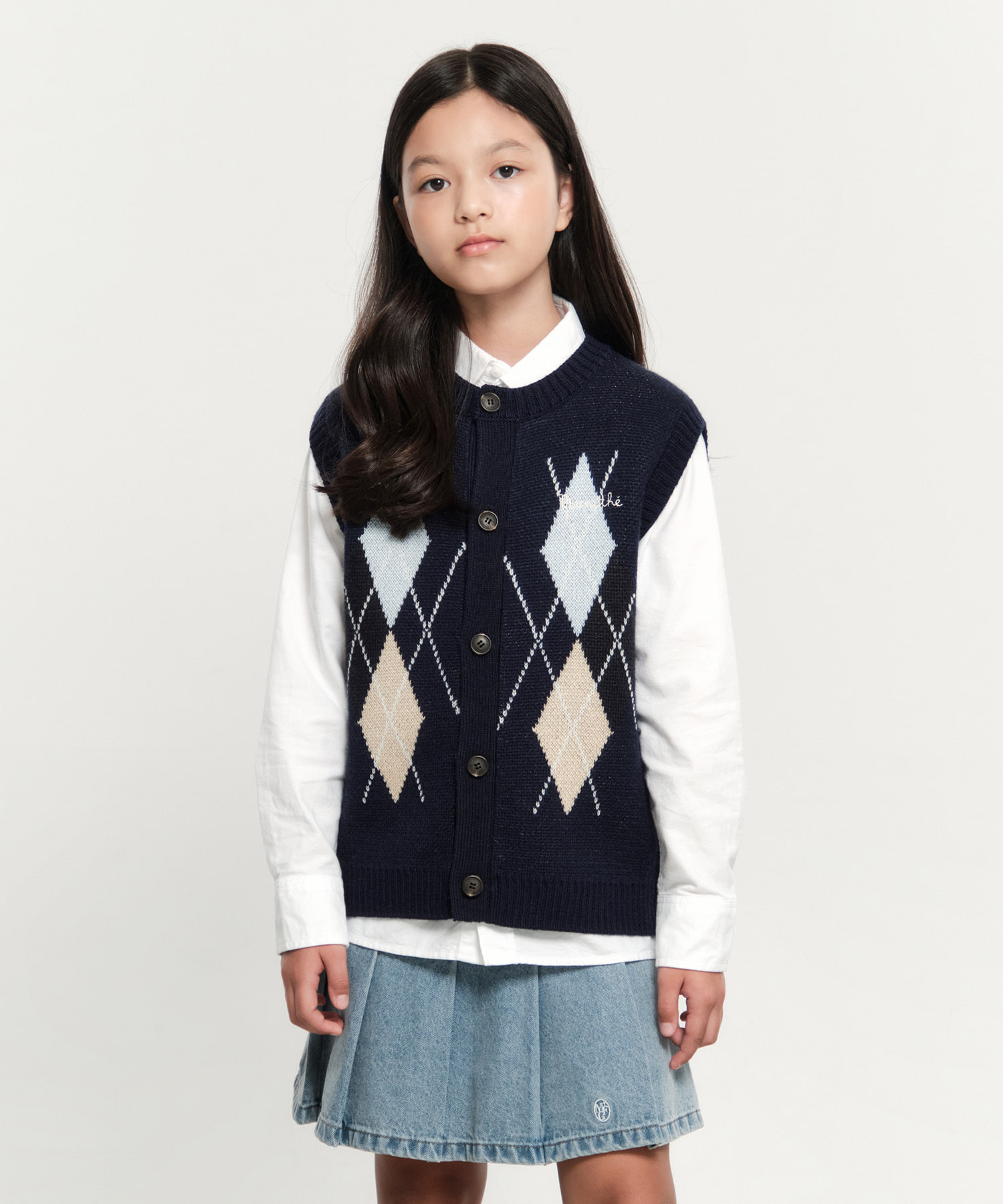 KIDS ARGYLE KNIT VEST navy