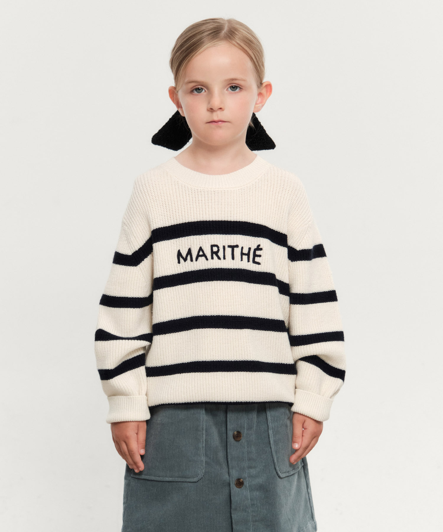 KIDS STRIPE KNIT PULLOVER ivory