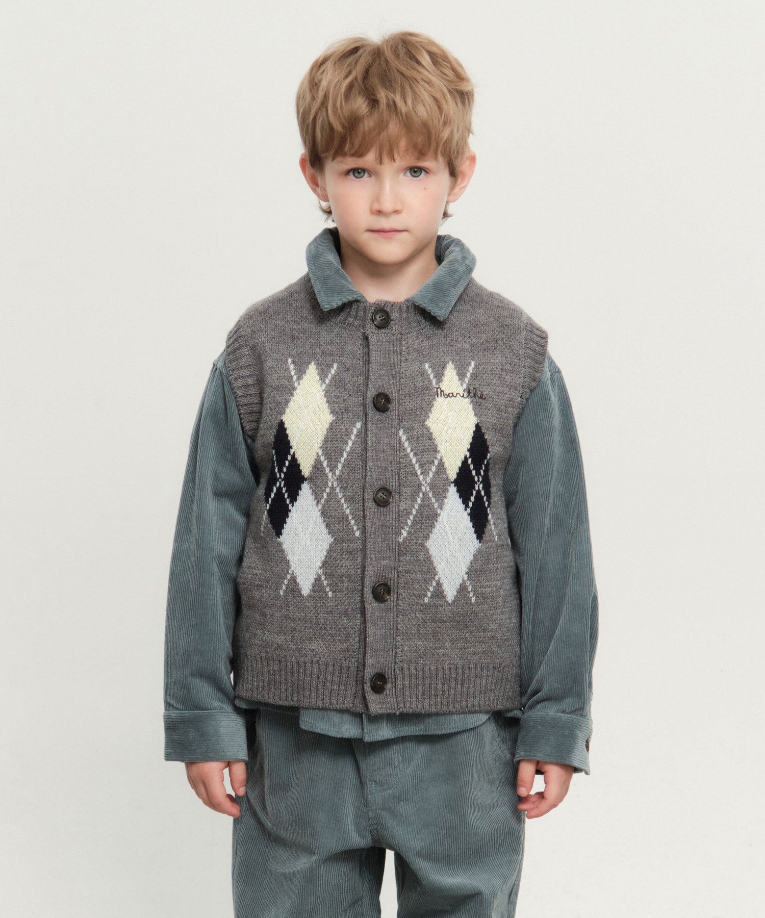 KIDS ARGYLE KNIT VEST heather gray