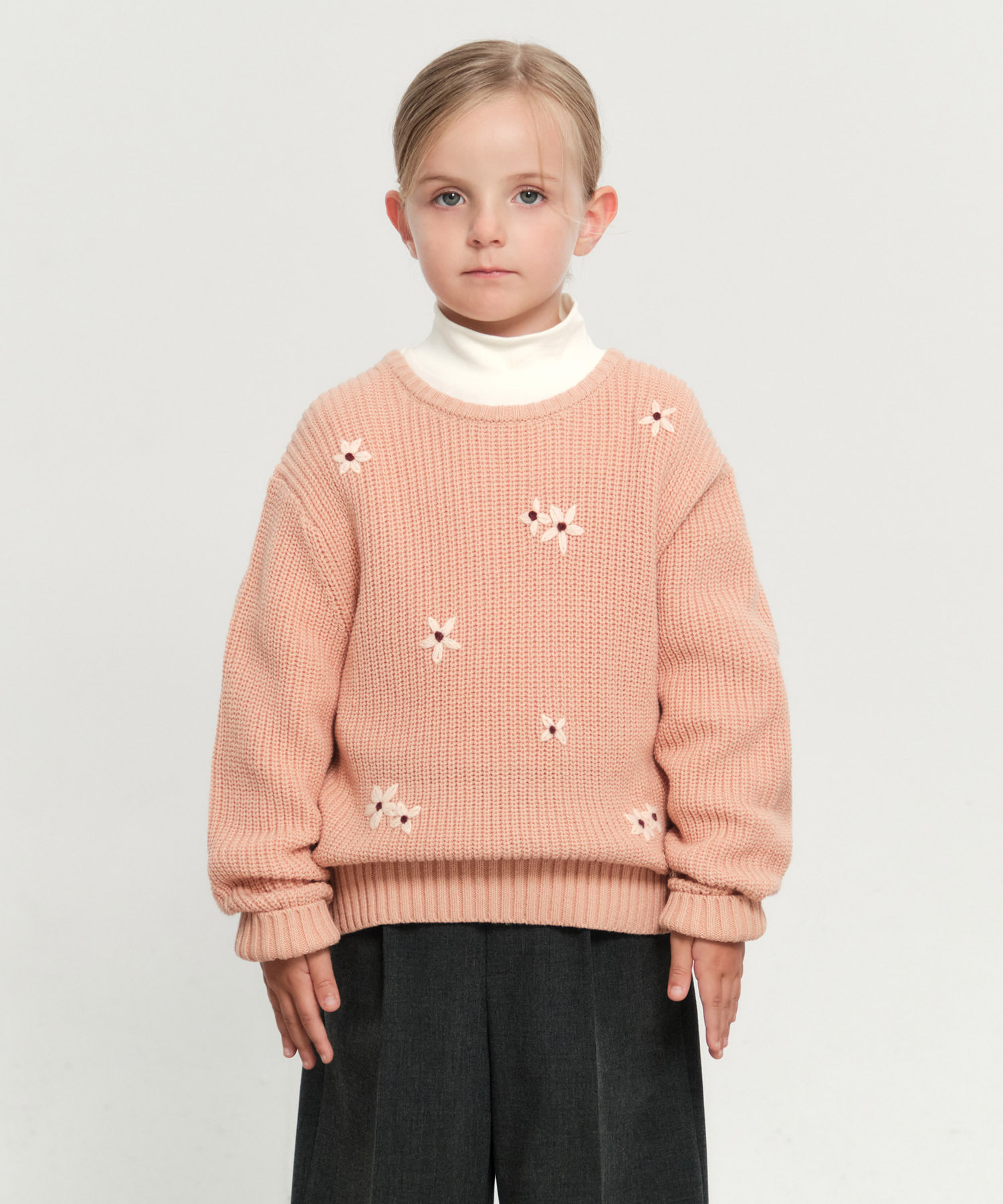 KIDS W FLOWER KNIT PULLOVER coral