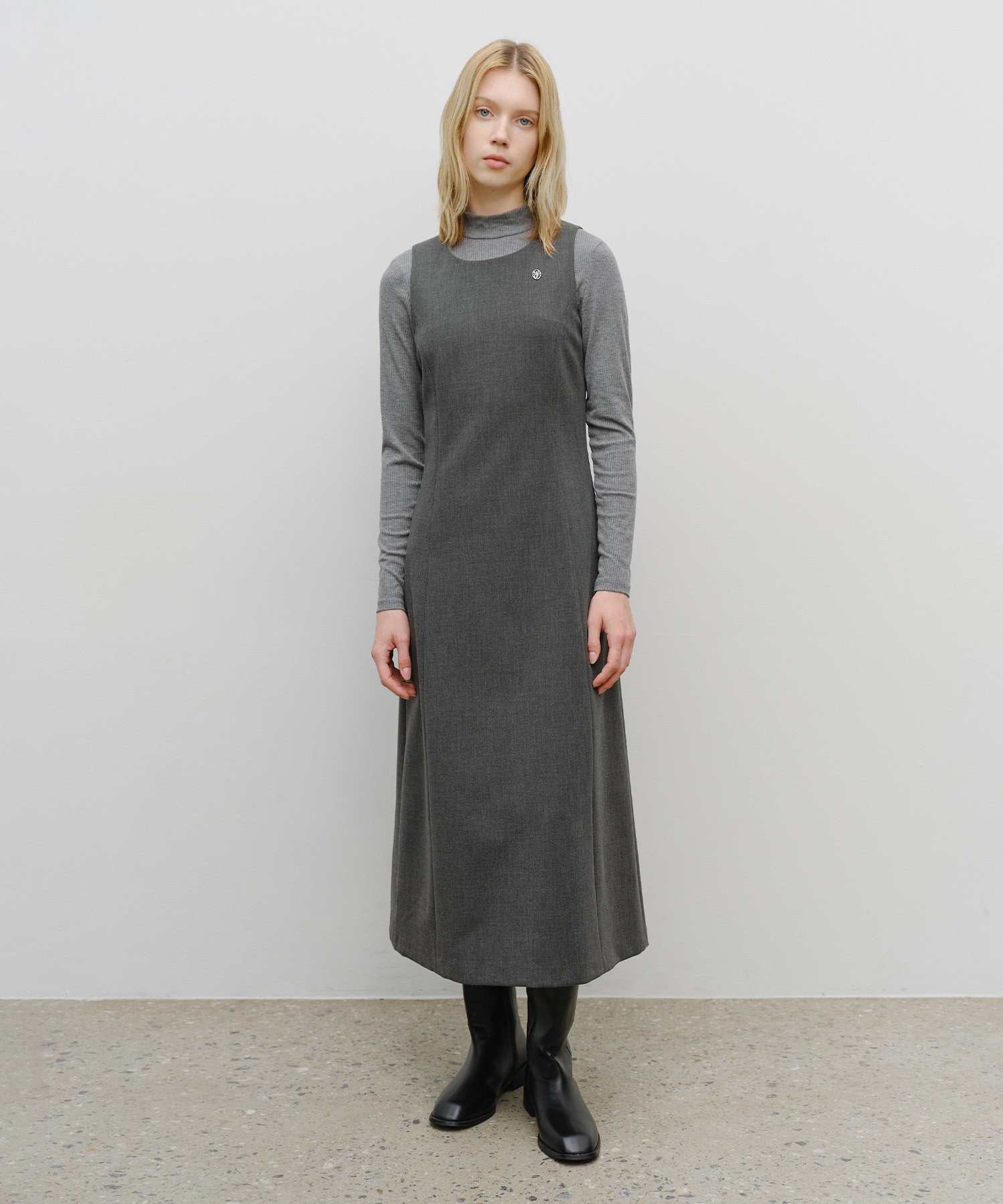 W SLEEVELESS LONG DRESS charcoal