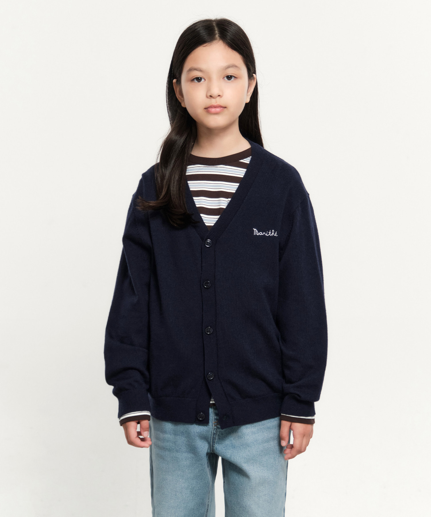 KIDS BASIC V-NECK CARDIGAN navy