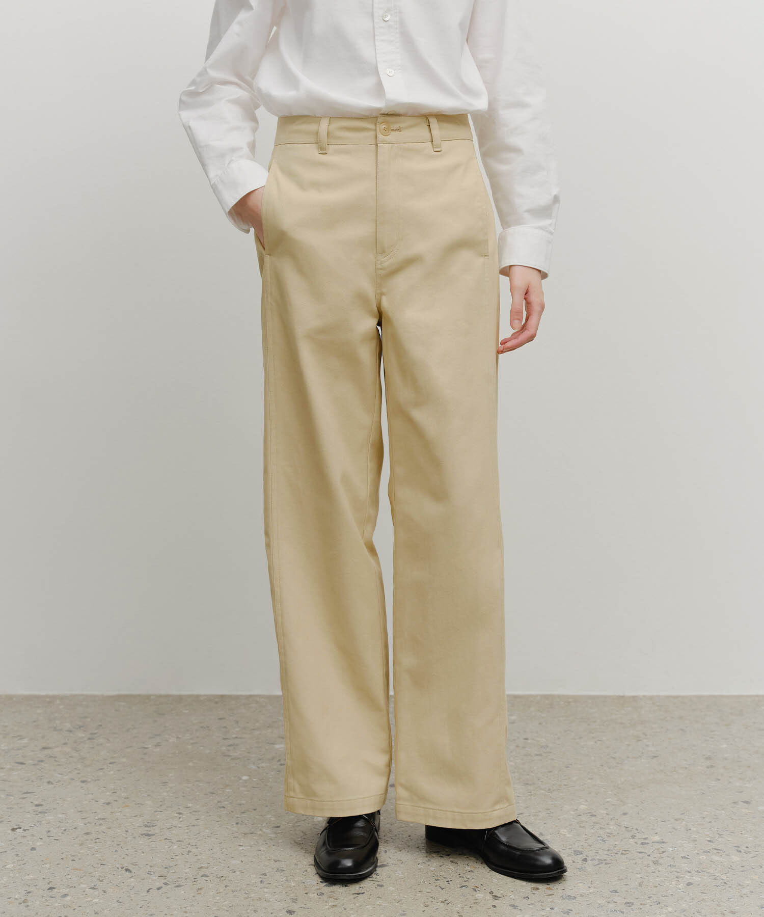 W COTTON CURVED LINE PANTS beige