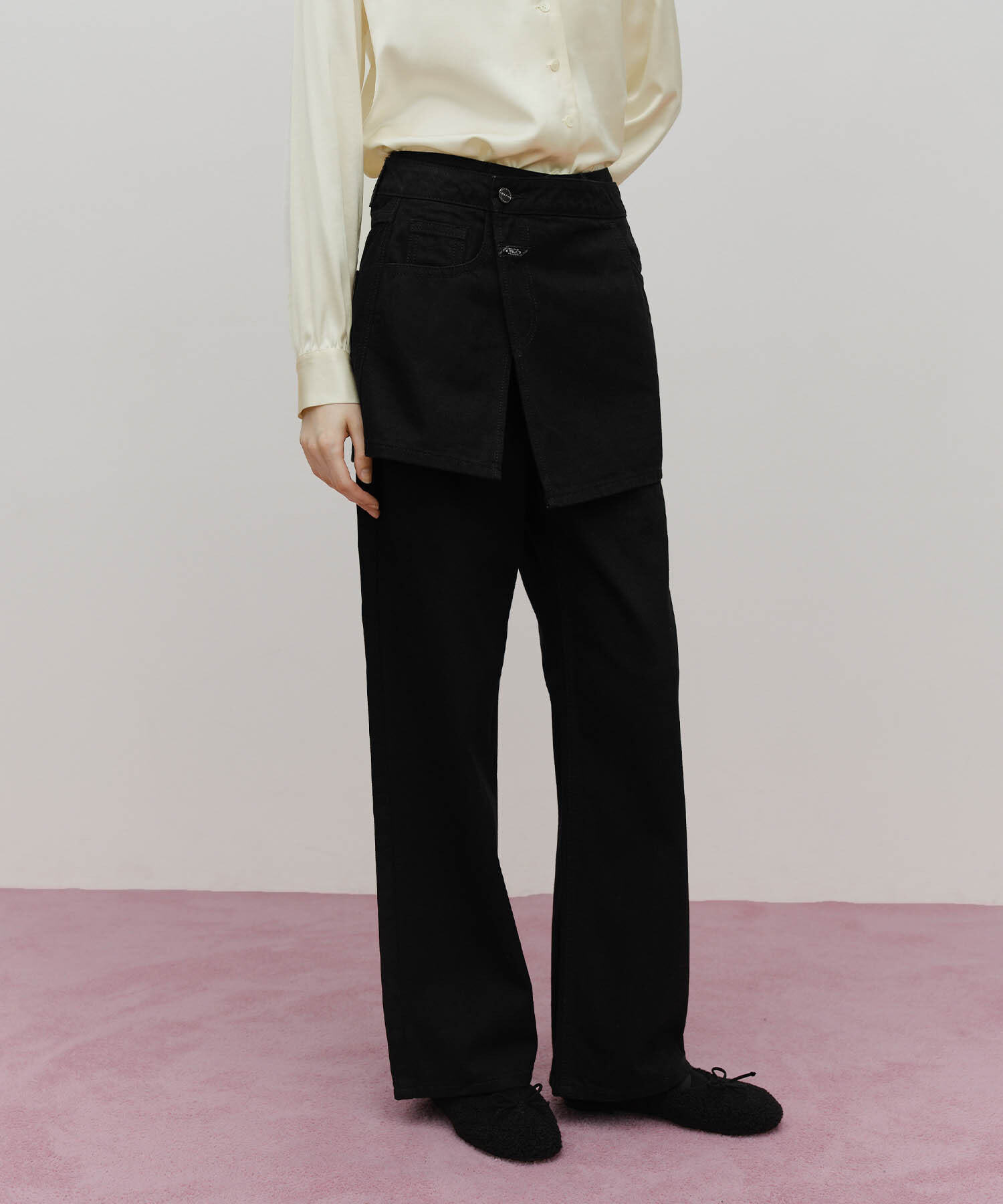 W SKIRT LAYERED DENIM PANTS black