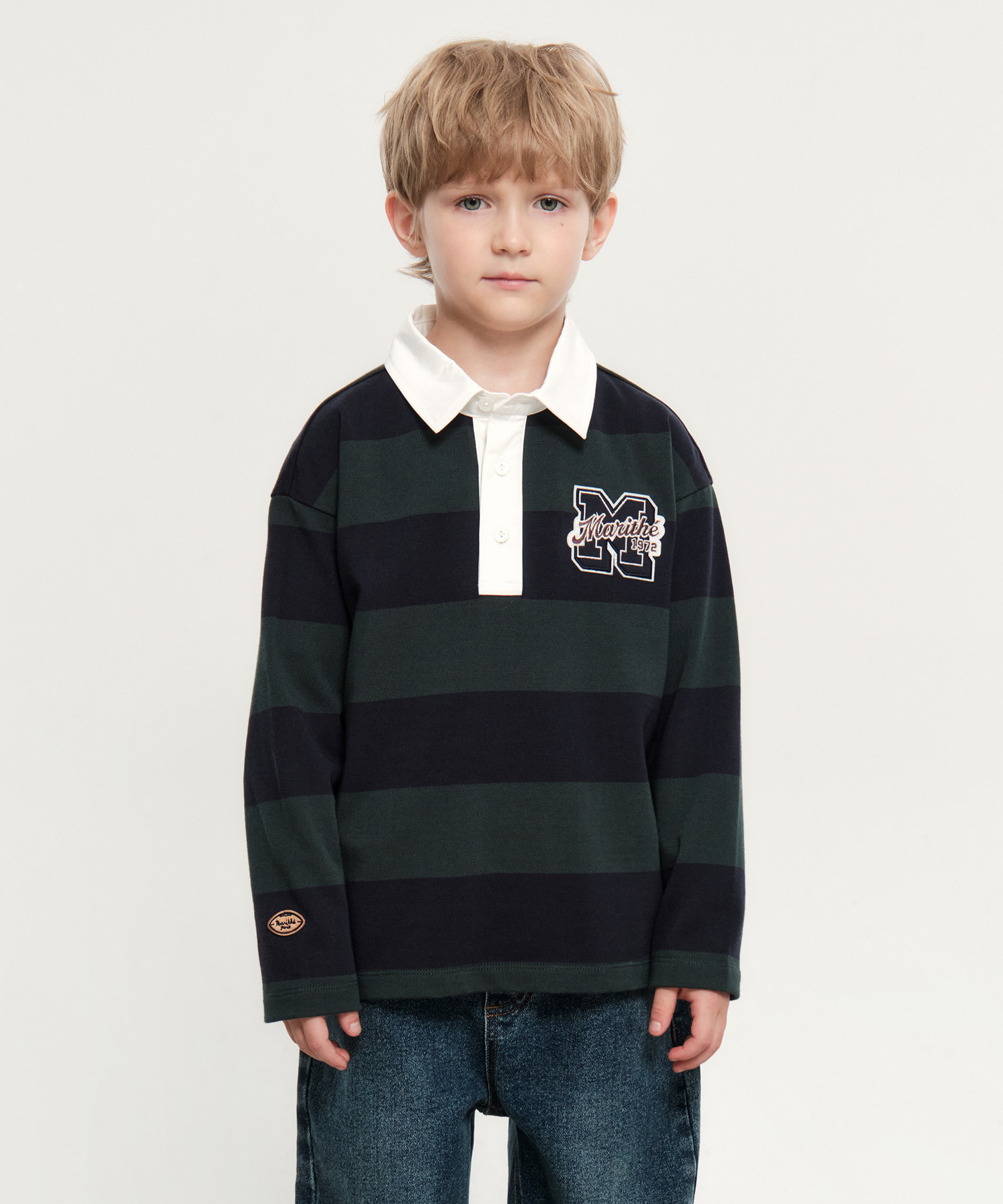KIDS COLLAR STRIPE LONG SLEEVE dark green