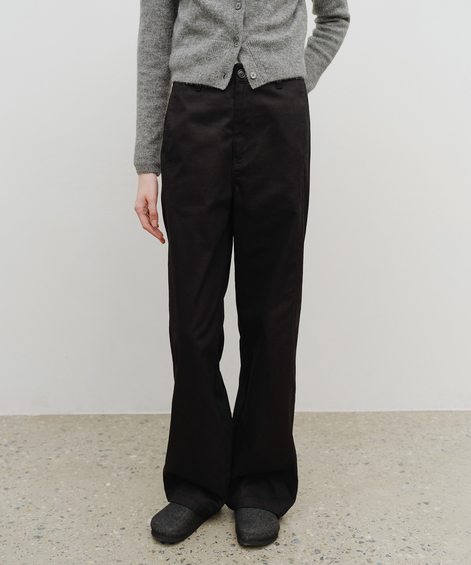 W COTTON CURVED LINE PANTS black
