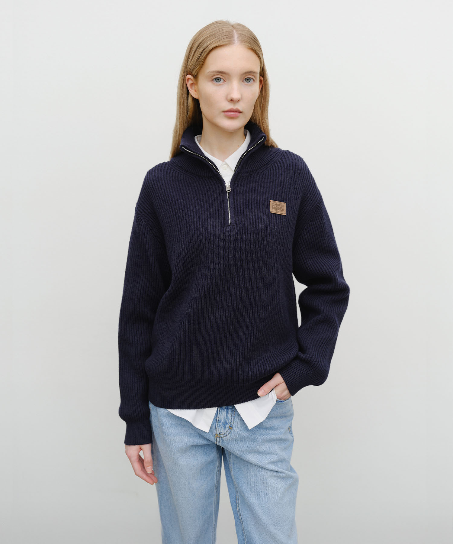 HALF NECK ZIPUP KNIT navy