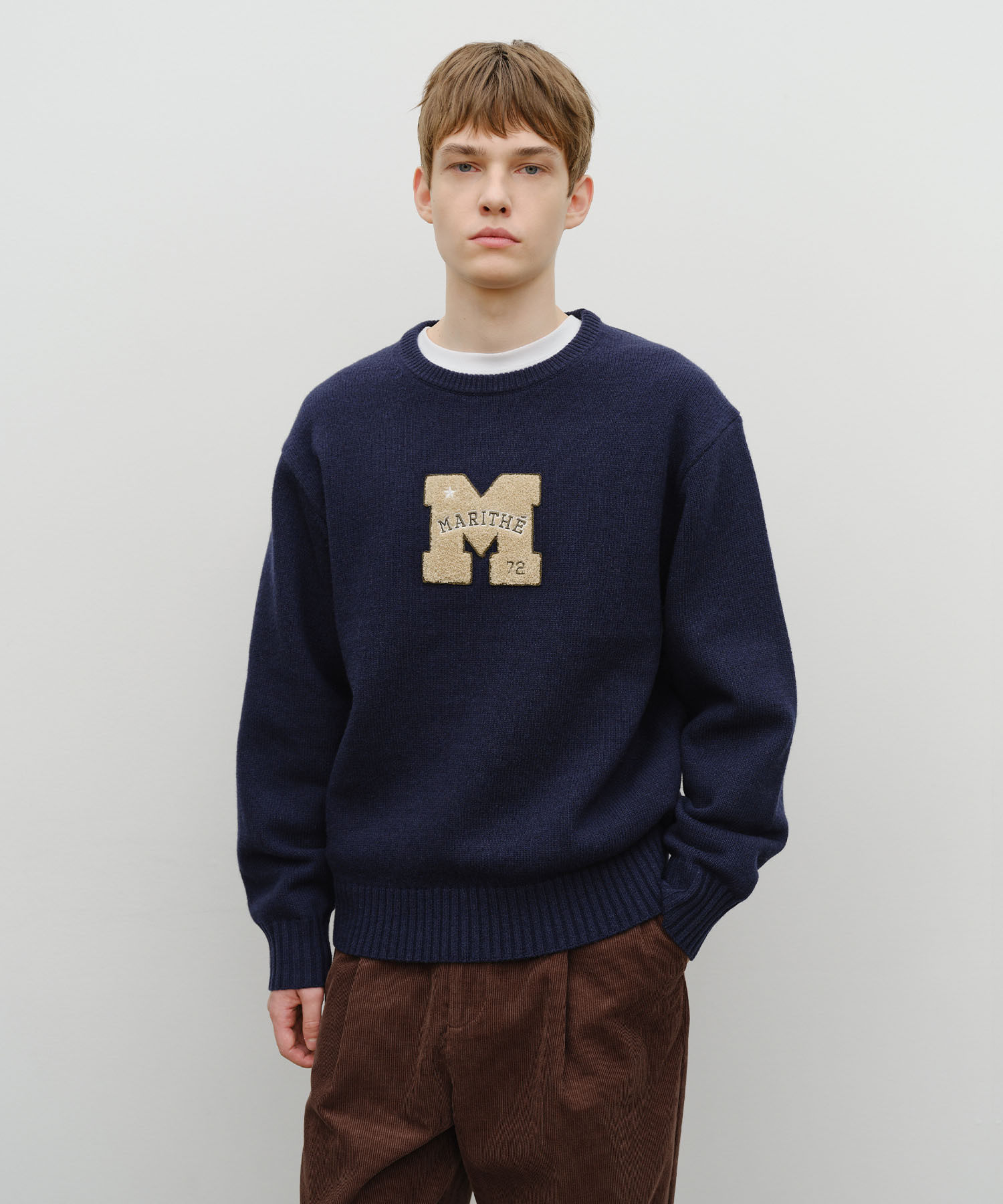 M APPLIQUE KNIT PULLOVER navy