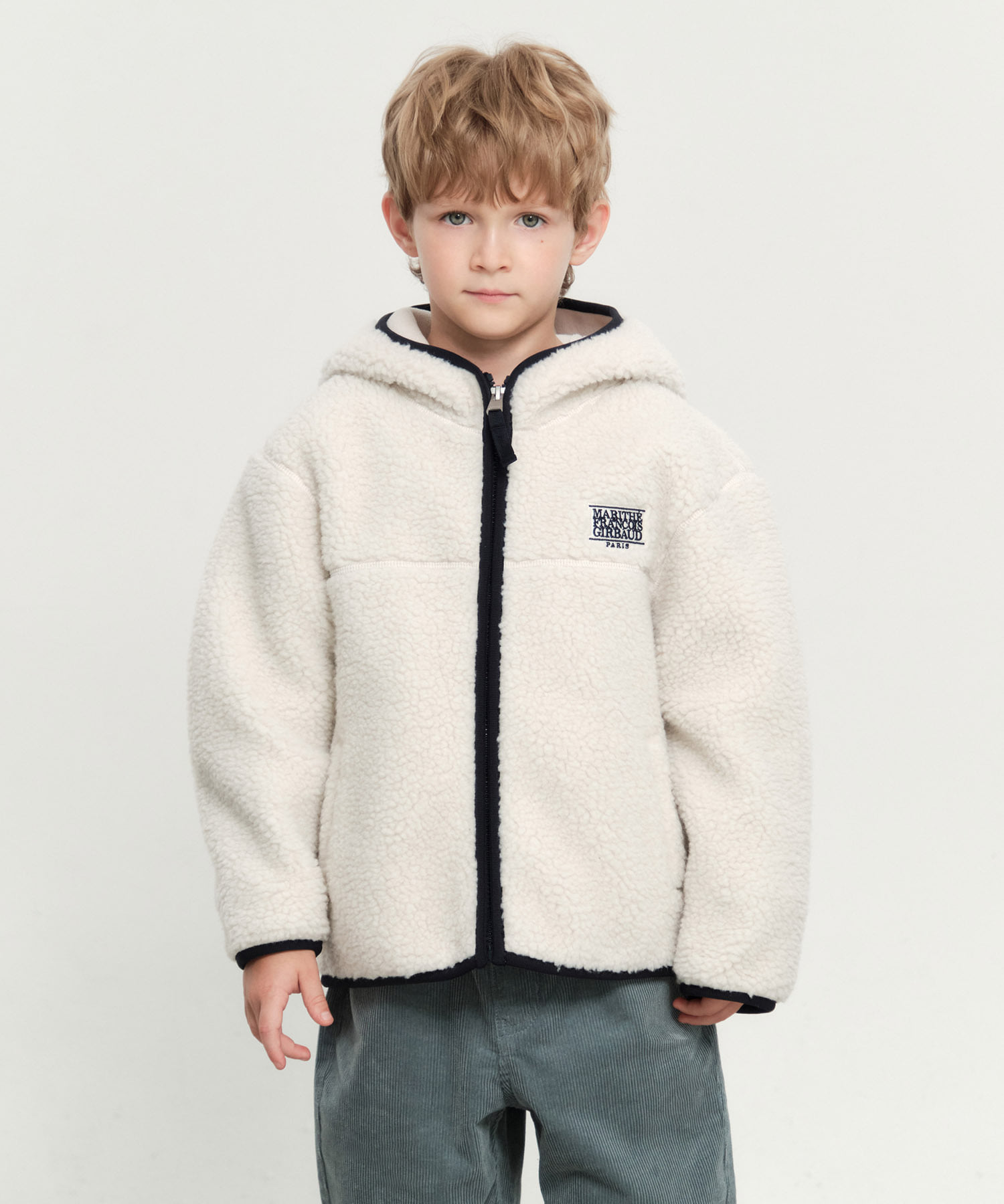 KIDS CLASSIC LOGO FLEECE HOODIE ZIPUP ivory