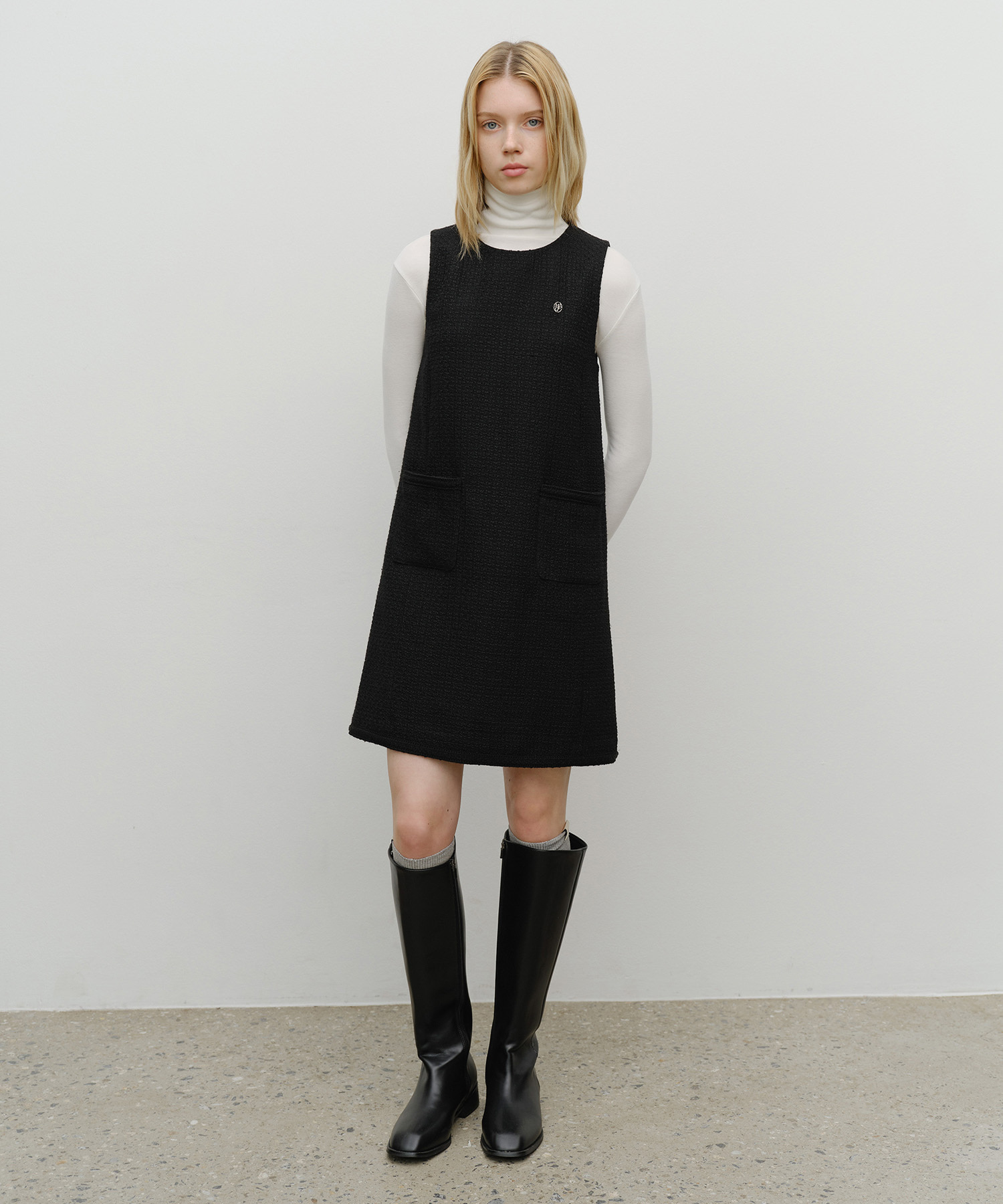 W TWEED SLEEVELESS DRESS black