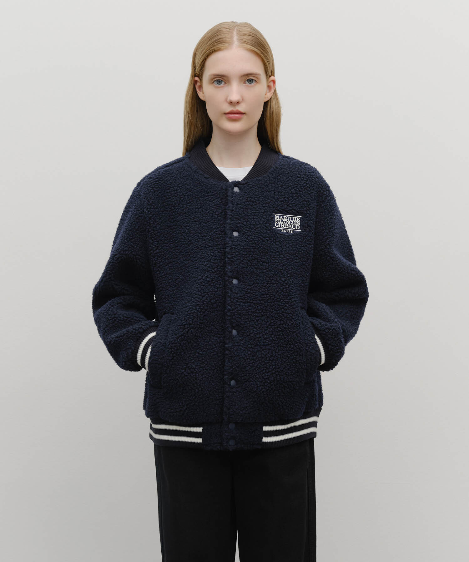 FLEECE VARSITY JACKET navy
