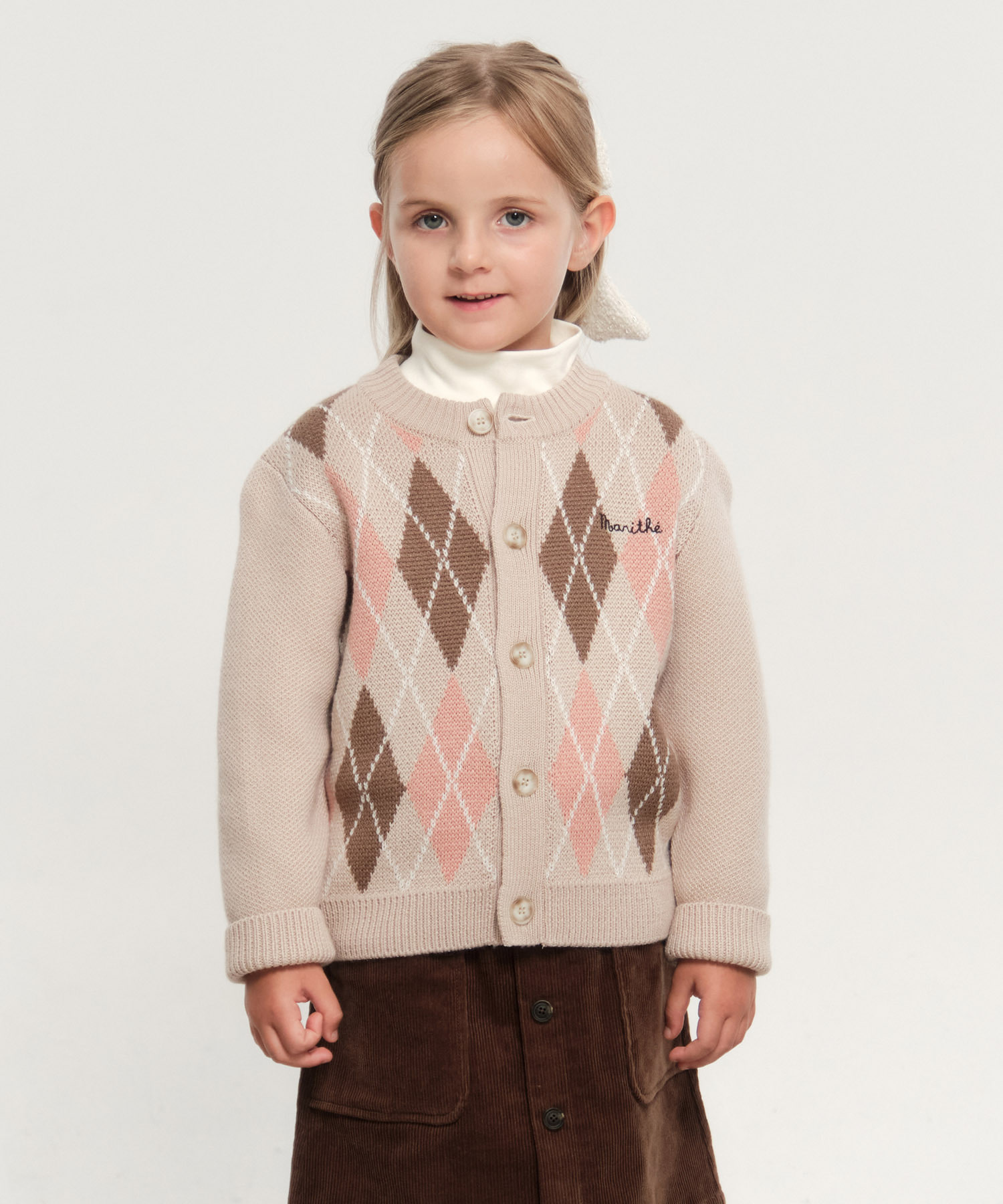 KIDS ARGYLE KNIT CARDIGAN beige