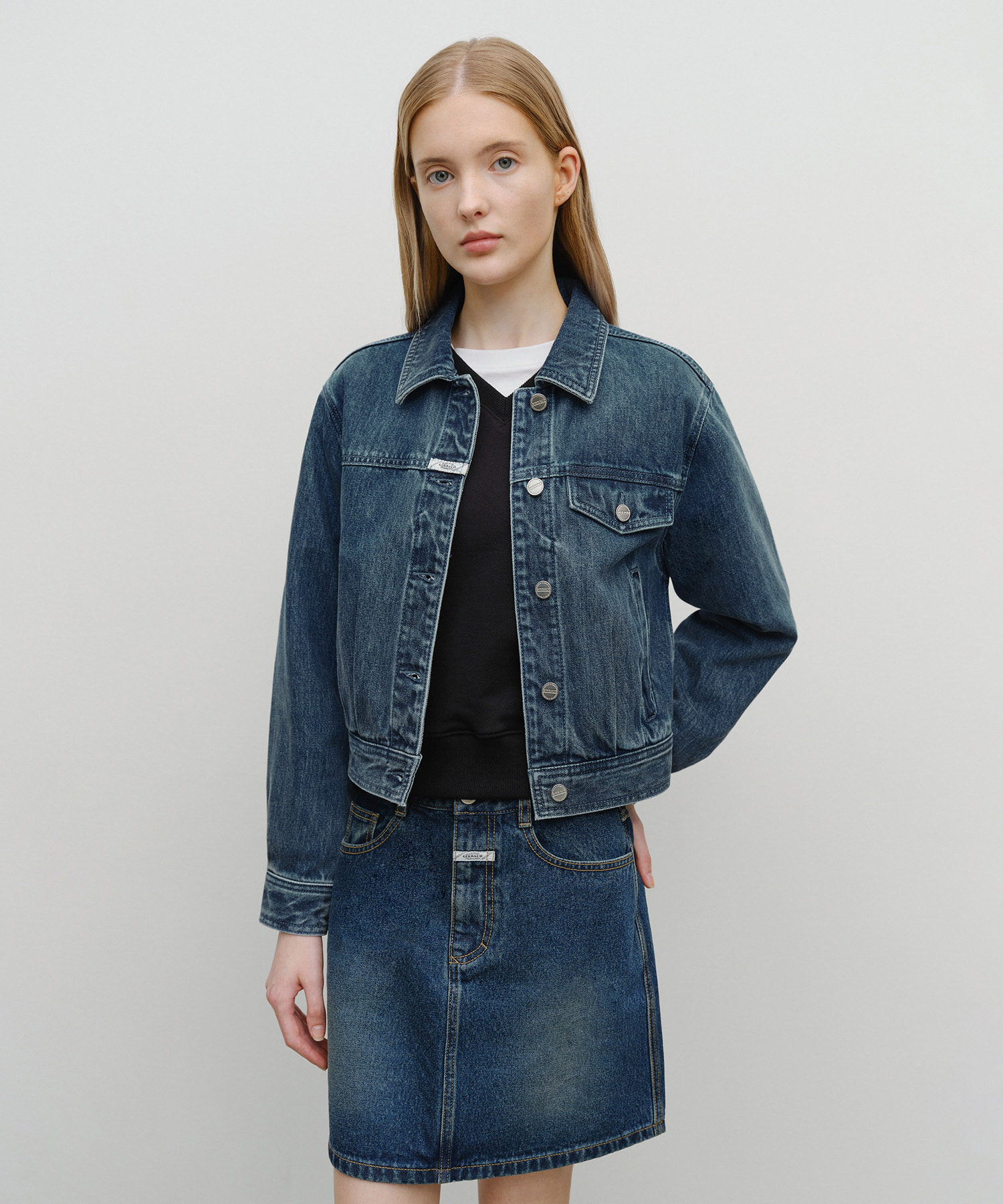 W DENIM TUCK DETAIL JACKET light blue