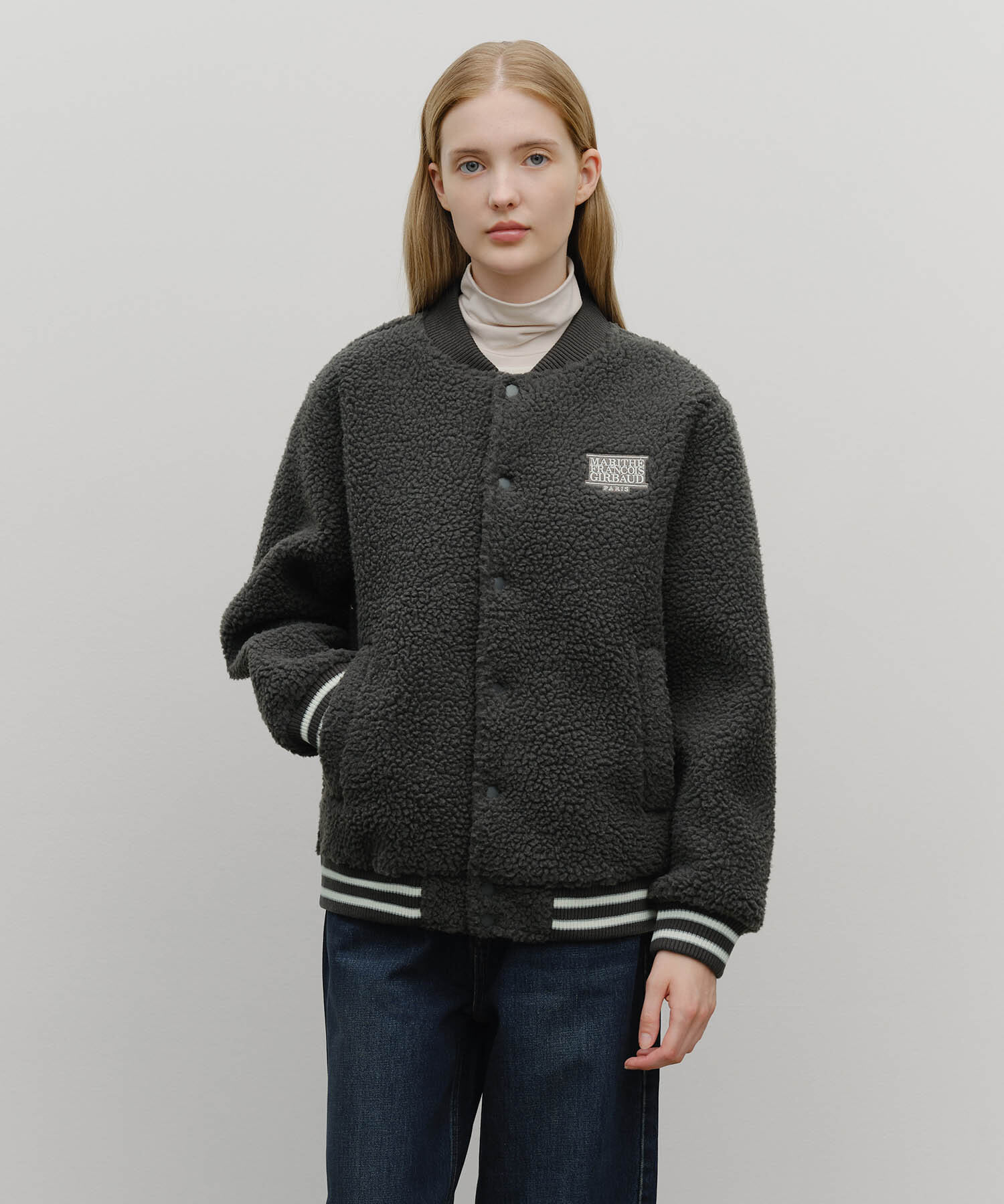FLEECE VARSITY JACKET charcoal